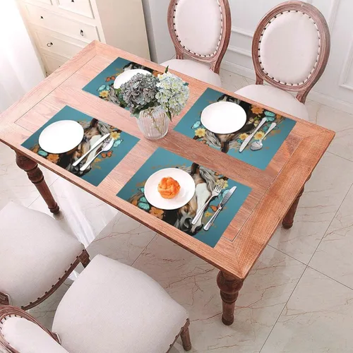 Miniatura 4 de 6 PCS PVC Placemats Set Place Mats A Horse with Flowers and Butterflies Non-Slip Weave Place Mats 12" x 18" Farmhouse Durable Table Mat Set for