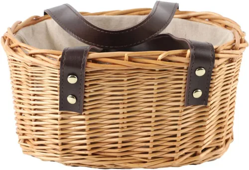 Cesta de mimbre para picnic con dobles asas de cuero, cesta natural de sauce para huevos de Pascua, dulces, vino, juguetes, flores y regalos de boda