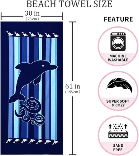 Miniatura 2 de Toalla de playa de microfibra de secado rápido para exteriores, viaje, alberca, natación, yoga, pícnic; tamaño grande con patrón impreso, súper