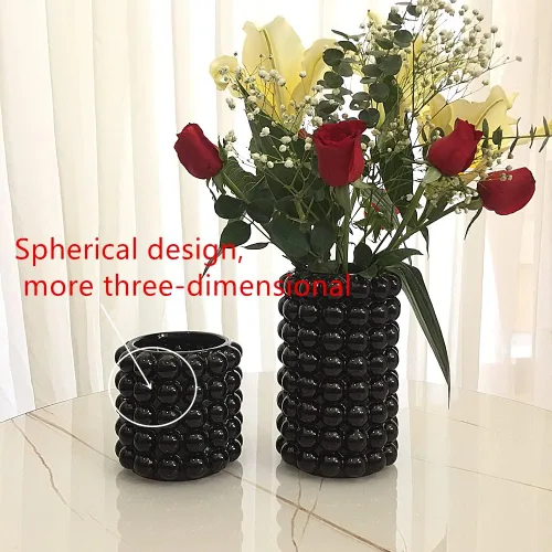 Miniatura 5 de Anding Jarrón de burbujas negras para el día de San Valentín, jarrón de cerámica negra para flores, jarrones altos de cerámica para decoración