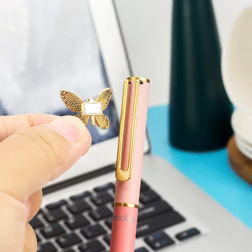 Miniatura 7 de Bolígrafo de Tinta de Gel Negro de Metal Azul con Mariposa, Único y Divertido Imán Lindo Bolígrafo de Adorno para Diario, Escritura, Dibujo