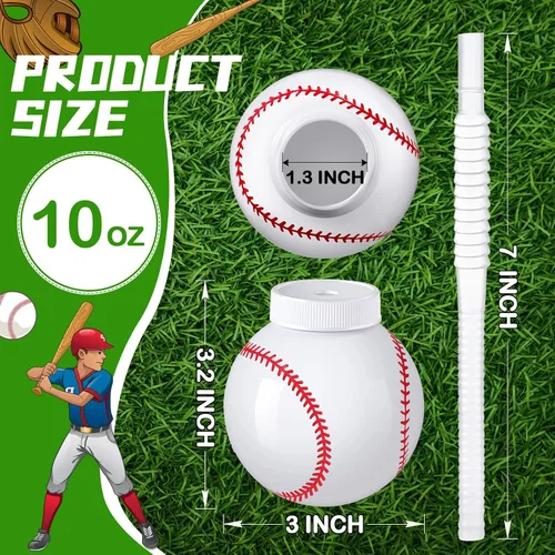 Miniatura 2 de Eaasty Vasos con forma de pelota de béisbol a granel con pajitas y tapas, 10 onzas de plástico reutilizables para fiesta de béisbol, regalos