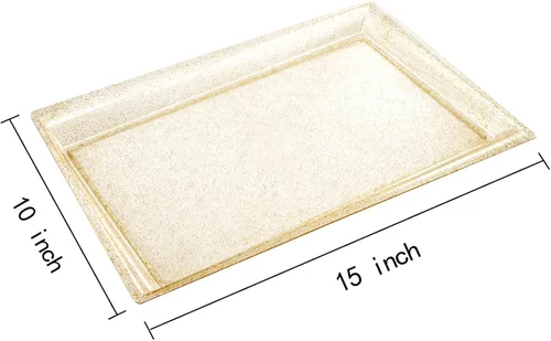Miniatura 2 de I00000 Paquete de 6 bandejas de servir de plástico con purpurina dorada, 15" x 10" bandejas de comida onduladas, bandejas de servir desechables