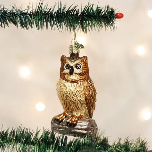 Miniatura 2 de Old World Christmas Wise Old Owl - Adorno de cristal soplado para árbol de Navidad, decoración navideña hecha a mano, colección de búhos
