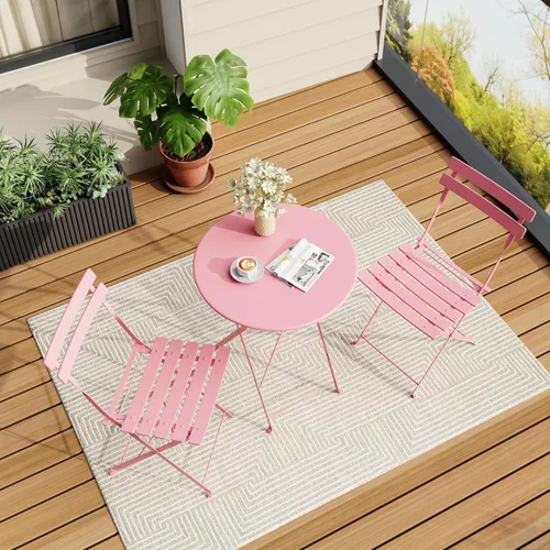 Miniatura 3 de GarveeLife Juego de Bistró Plegable de 3 Piezas, Juego de Muebles de Patio Plegables con Marco Premium, Mesa de Bistró para Exteriores y Juego de 2
