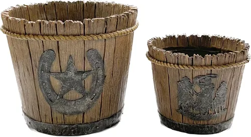Macetas de resina retro de herradura de vaquero occidental con agujeros de drenaje, decoración del hogar al aire libre (juego de 2) | Agujeros de