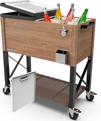 Miniatura 16 de Permasteel 80 Quart Party Cooler, Rolling Ice Chest with Wheels and Handles for Indoor Outdoor Patio