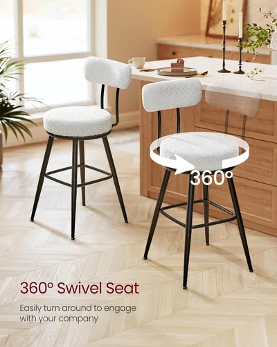 Miniatura 6 de VASAGLE Juego de 2 taburetes de bar giratorios de 360°, taburetes de bar de altura de mostrador con respaldo, tela Boucle, contemporáneo moderno