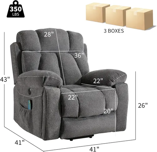 Miniatura 2 de IOMOR Silla reclinable grande para personas mayores con masaje y calor, sofá reclinable eléctrico con 2 portavasos, bolsillo lateral y puerto