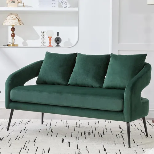 Miniatura 11 de Juego de 1 sofá biplaza pequeño y 2 sillas decorativas, juego de sofá y sillón de 3 piezas para sala de estar, moderno sofá de terciopelo con silla