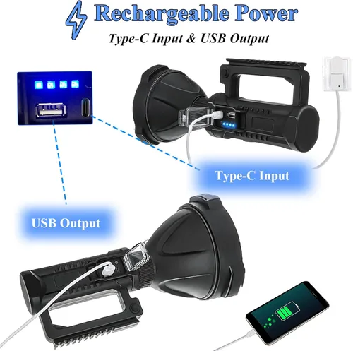 Miniatura 4 de Foco Recargable, 2,000,000L Lúmenes Altos, Luces LED de Punto para Exteriores Portátiles Súper Brillantes de Largo Alcance, Linterna Potente con 4