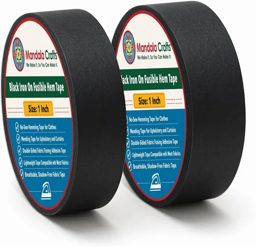 Miniatura 9 de Mandala Crafts Cinta de dobladillo fusible negra de 1/2 pulgada de 54 yardas, doble cara, sin coser, para planchar, para pantalones, cortinas y ropa