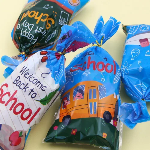 Miniatura 4 de Bolsas de regalo de regreso a clases con lazos giratorios, 100 unidades para el primer día de escuela, aula, fiesta, bolsas de dulces para niños