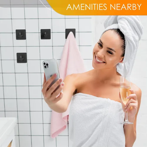 Miniatura 5 de Ganchos autoadhesivos para toallas de baño de níquel cepillado para montar en la puerta de baño, tiras fuertes de acero inoxidable SUS304