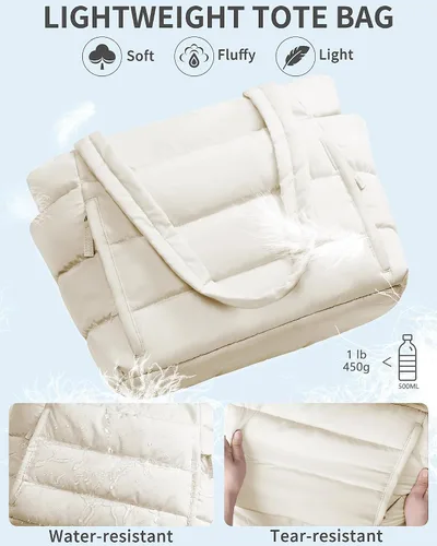 Miniatura 6 de Bolsa Tote Acolchada para Mujeres, Bolsa de Mano de Trabajo Ligera y Esponjosa para Maestras y Enfermeras, Bolsa de Hombro Acolchada para Escuela