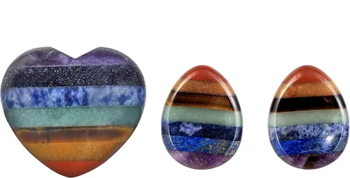 Rockcloud Cristal curativo de 1.6 pulgadas, arco iris, corazón, amor, piedra de preocupación, piedras de palma para el pulgar para el equilibrio de