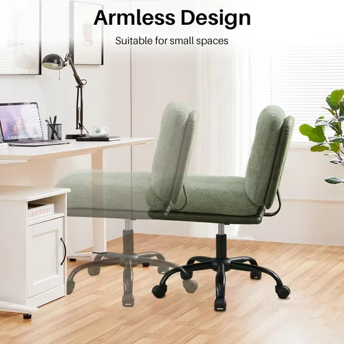 Miniatura 8 de SOFTHION Silla de escritorio de oficina sin brazos con ruedas de asiento ancho, altura ajustable, giratoria, cómoda silla cruzada para el hogar