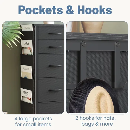 Miniatura 4 de HCHQHS Cómoda de 47 pulgadas para dormitorio con 13 cajones, bolsillos laterales, ganchos y luces con control remoto, pasillo, armario, cocina, Negro