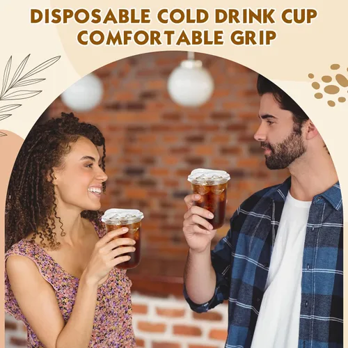 Miniatura 6 de Ziliny Juego de 50 vasos de plástico transparente con tapas para sorber sin pajilla, tazas de café helado transparentes gruesas y desechables