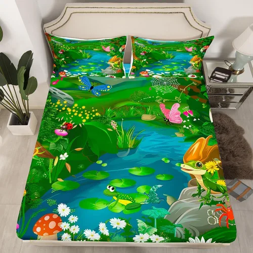 Miniatura 8 de Juego de sábanas bajeras de selva tamaño individual, diseño de mariposas de ensueño, para niños, niños, ramas de árbol, juego de decoración de cama