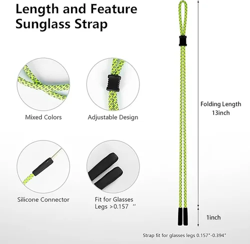 Miniatura 5 de BILIONE Correas trenzadas fluorescentes para lentes de sol, soporte para gafas de sol alrededor del cuello para hombres, mujeres y niños, cadena