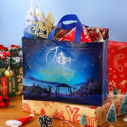 Miniatura 6 de Hosuly 20 bolsas grandes de regalo de Navidad con papel de seda, bolsas de mano para fiestas religiosas con asas, bolsa de dulces de feliz Navidad