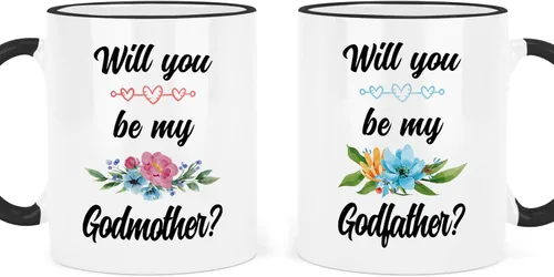 Casitika ¿Serás mi regalo de propuesta de padrinos? Juego de tazas de café con propuesta de Dios Padres. Taza de 11 onzas para pedir a amigos o