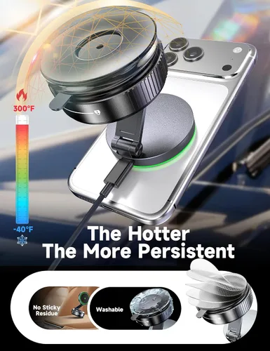 Miniatura 11 de Cargador de coche Magsafe para montaje en automóvil, cargador inalámbrico de 15 W de carga más rápida [105 libras de succión y 3800 gf magnético]