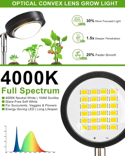 Miniatura 4 de Yadoker - Luz de cultivo LED de espectro completo para plantas de interior, lupa negra, altura ajustable, temporizador automático, bajo voltaje