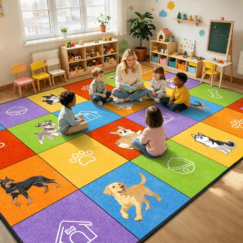 Miniatura 12 de Alfombra de aula, alfombra de 3 x 5 pies para perros y niños con respaldo de goma, alfombras educativas para el aula, alfombra