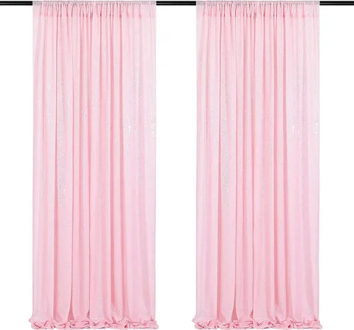 Poise3EHome 2 cortinas tipo telón de fondo de lentejuelas rosas de 2 x 8 pies, fondo de fotografía con purpurina para fiestas, fiestas de
