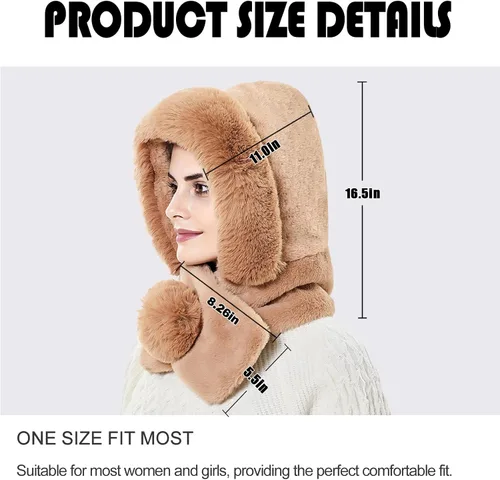 Miniatura 3 de Gorro de forro polar holgado de una pieza para mujer, bufanda con capucha, pasamontañas, cálido invierno, resistente al viento, con cordón
