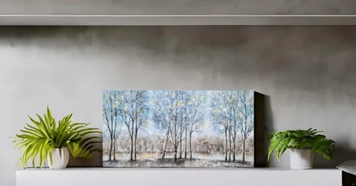 Miniatura 4 de NdcSkyArt Lienzo decorativo para pared con diseño de bosque, pinturas abstractas de árboles texturizadas pintadas a mano con lámina dorada