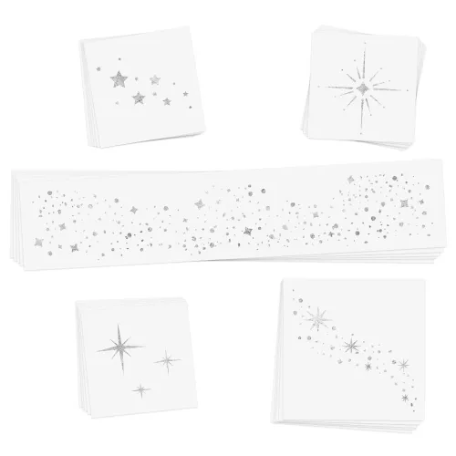 Flash Tattoos STARLIGHT VARIETY - Pecas y tatuajes corporales con purpurina plateada, 25 parches metálicos celestiales de primera calidad con