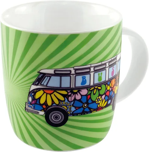BRISA VW Collection - Taza grande de cerámica para café, té y capuchino, diseño de autobús T1 (12.5 fl oz/12.5 fl oz/Love Bus/verde)
