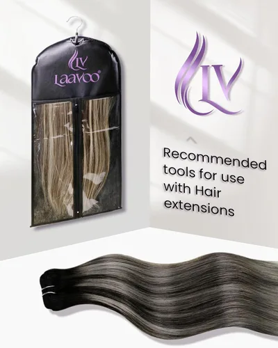 Miniatura 4 de LaaVoo - Extensiones de cabello humano con clip, de 18 pulgadas, balayage, de color negro a gris plateado, cabello humano lacio y sedoso, 5