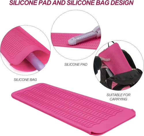 Miniatura 2 de Estera/Funda de Silicona Resistente al Calor para Alisadora de Cabello, Rizador, Plancha y Herramientas de Cabello Caliente, 2 Piezas, Rosa