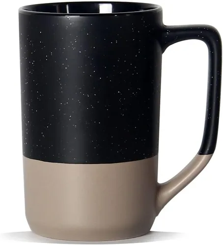 Miniatura 11 de Taza de café grande de 16 onzas, combinación de dos colores, taza de té grande de cerámica con mango cuadrado con moteado blanco para hombres y Negro