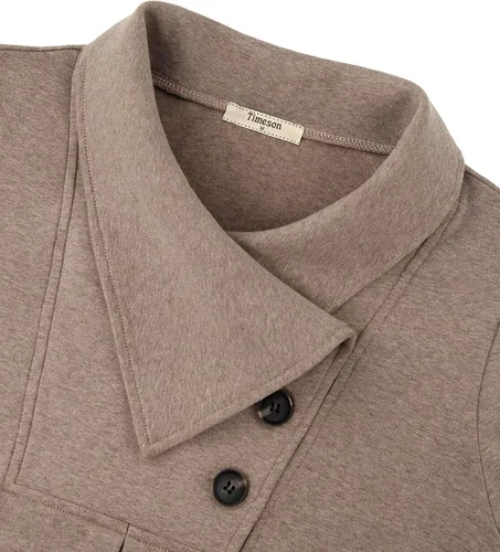 Miniatura 3 de Timeson - Sudadera tipo túnica de manga larga con solapa y botones para mujer