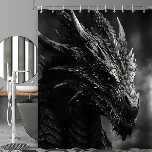 Miniatura 2 de Cortina de ducha de alpaca para baño, juego de cortina de ducha bohemia en blanco y negro, tela animal, decoración de baño moderna impermeable