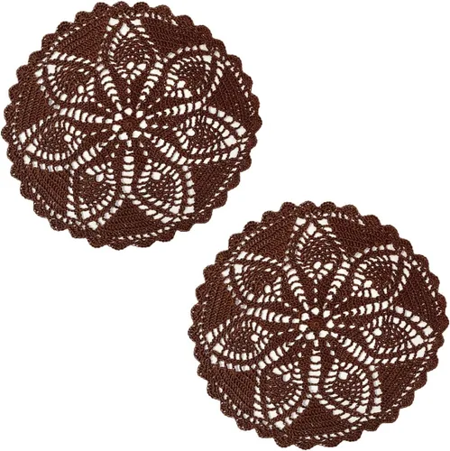 Miniatura 28 de Mantel Individual de Encaje de 11 a 12 Pulgadas Tapetes de Mesa Redondos Hechos a Mano Tapete de Ganchillo Cocina Vajilla Posavasos para Taza