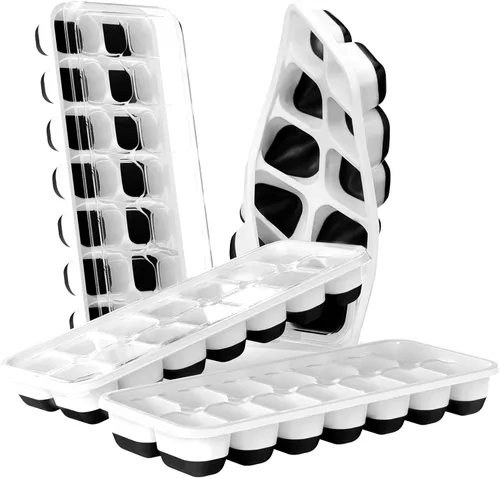 Miniatura 11 de DOQAUS Bandeja para cubitos de hielo con tapas, paquete de 2 bandejas de hielo apilables de silicona para congelador, seguro para BPA y LFGB, fácil