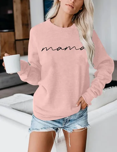 Miniatura 6 de Sudadera de cuello redondo para mujer, con estampado de letras, manga larga, holgada, a la moda