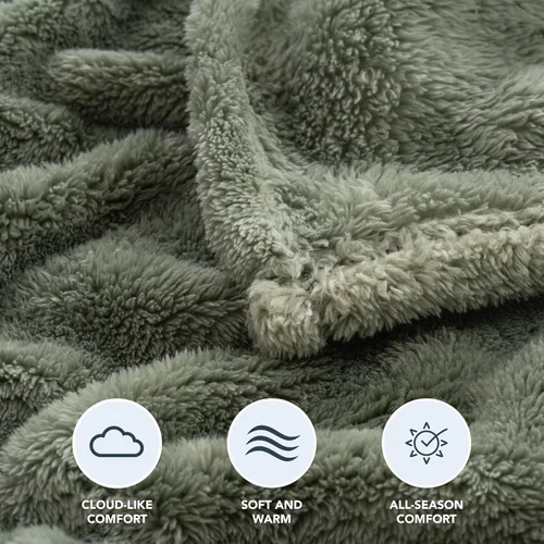 Miniatura 4 de Manta Berkshire Classic Extra-Fluffy™ Manta de felpa extra suave tamaño King, manta de pelo largo suave y esponjosa para sofá cama, verde salvia
