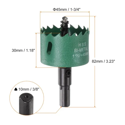 Miniatura 2 de HARFINGTON Sierra de agujero bimetálica de 1.772 in (1-3/4 ") M42 HSS (acero de alta velocidad) Sierra de agujero cortador de broca para madera