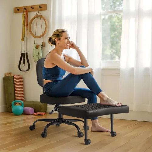 Miniatura 7 de Furmax Silla de oficina ergonómica con patas cruzadas con ruedas, silla de escritorio giratoria de 360° con altura ajustable y reposapiés para TDAH