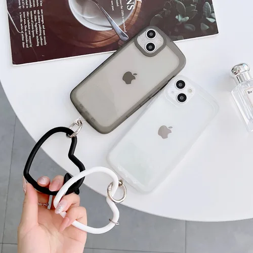 Miniatura 5 de Correa de silicona en forma de corazón para teléfono, correa de muñeca para teléfono celular con soporte para llavero, universal compatible con Negro