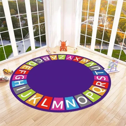 Miniatura 11 de Alfombra redonda para sala de juegos para niños, 3 pies, con letras coloridas del número ABC, alfombra de preescolar para guardería, aula, alfombra