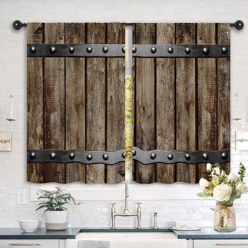 Miniatura 2 de Cortinas rústicas de cocina con puerta de granero de 27.5 pulgadas de ancho x 39 pulgadas de largo, cortinas de tratamiento de ventanas pequeñas