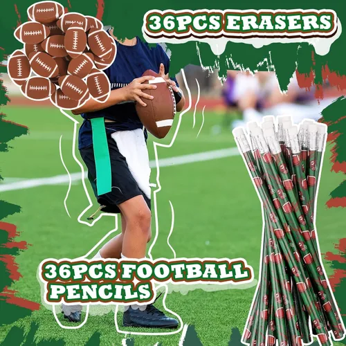Miniatura 2 de Miucat Juego de 36 lápices deportivos y borradores, divertidos lápices de madera, lápices de cumpleaños para niños, recuerdos de fiesta de fútbol